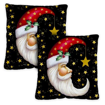Set of 2 Christmas Santa Moon Outdoor Patio Throw Pillow Covers 18” 