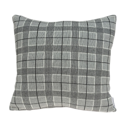 20” Charcoal Gray and Black Knitted Plaid Square Throw Pillow 