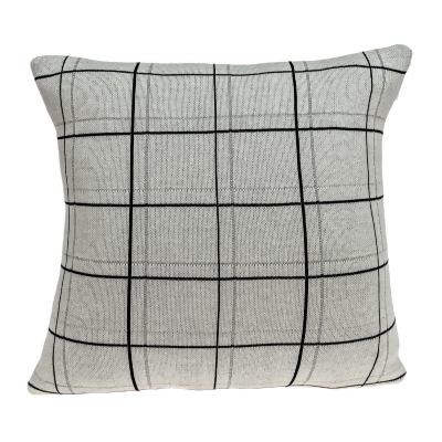20” Gray and Black Plaid Knitted Square Throw Pillow 