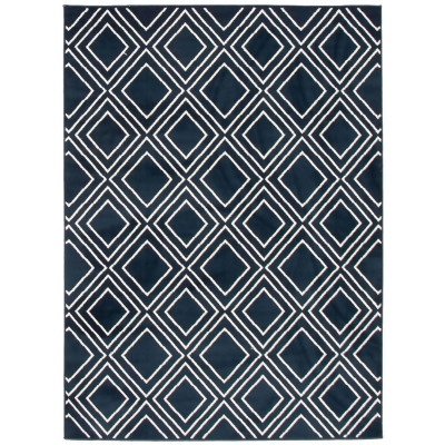 7.75' x 10' White and Navy Blue Geometric Pattern Rectangular Area Throw Rug 