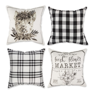 Set of 4 Black and White Market Checkered Square Throw Pillow Covers 18