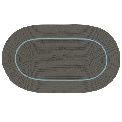 Gray and Blue Bordered Handcrafted Reversible Oval Door Mat 45