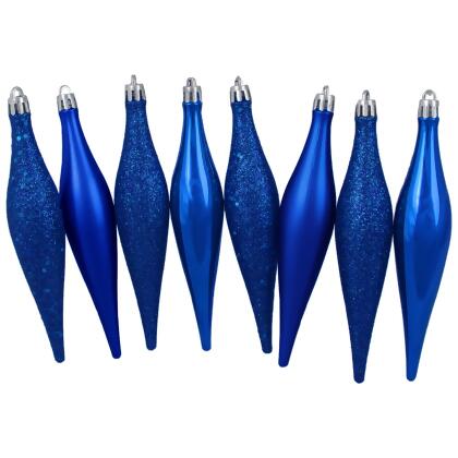 8ct Royal Blue Shatterproof 4-Finish Finial Drop Christmas Ornaments 6
