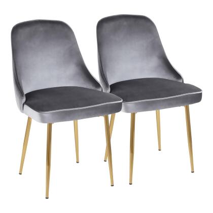 Set of 2 Gold Frame and Gray Velvet Fabric Dining Chair 34” 