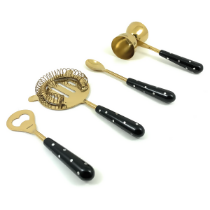 4pc Golden Black Bartending Kit Accessories, Bar Tools