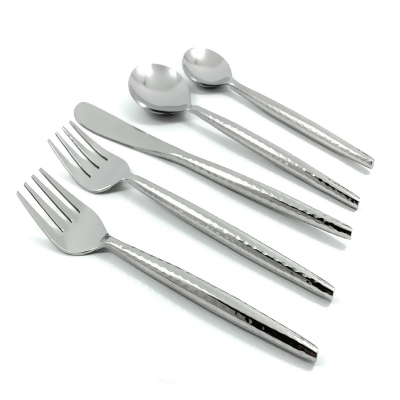 5pc Silver Hammered Glossy Stainless Steel Flatware Set, Service for 1 