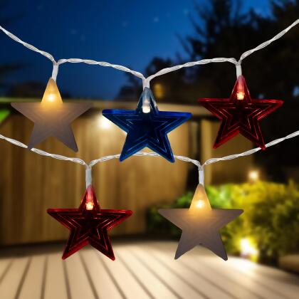 20-Count Patriotic Americana Star LED String Lights, 9.5ft, Clear Wire