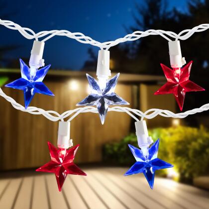 30ct LED Patriotic Stars Fourth of July String Light Set, 7ft White Wire 