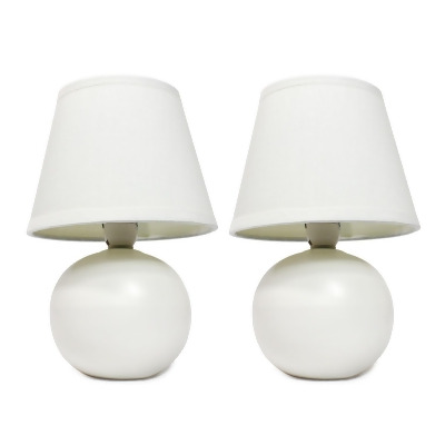 Set of 2 White Mini Ceramic Globe Table Lamps with Tapered Shade 