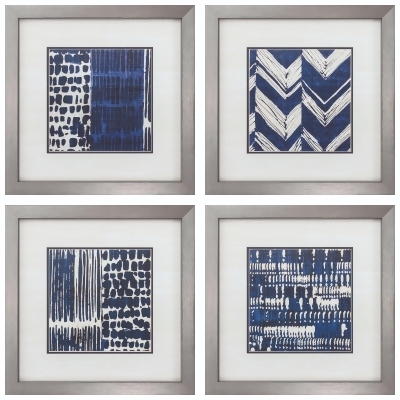 Set of 4 Blue and White Batik Square Wall Art Decors 21