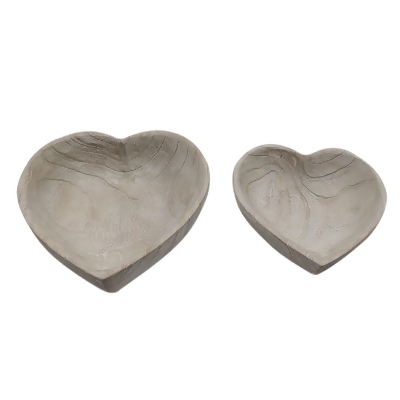 Set of 2 White Distressed Finish Heart Shaped Bowls 10