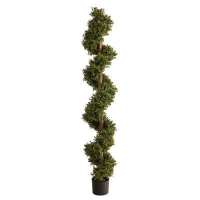 6' Boxwood Spiral Topiary Artificial Tree in Black Pot 