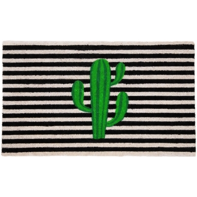 Green Cactus Striped Natural Coir Outdoor Doormat 18
