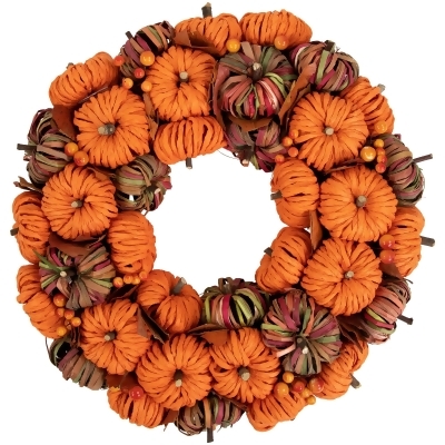 Pumpkin Artificial Fall Harvest Wreath, 15 Inch Unlit 
