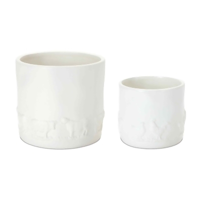 Set of 2 White Farm Animal Ceramic Planter Vases 6