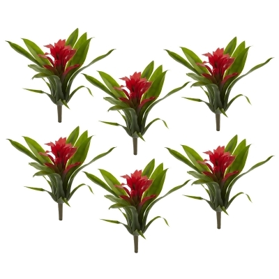 Set of 6 Red Bromeliad Artificial Flower Bushes 11