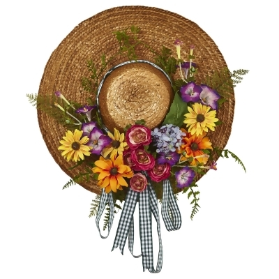 Hat Spring Mixed Floral Wreath, 18-Inch, Unlit 