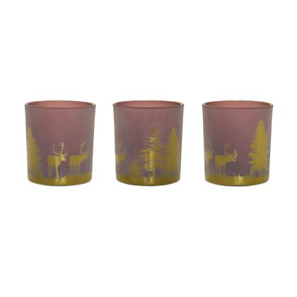Set of 3 Pine and Reindeer Votive Candle Holders 3”