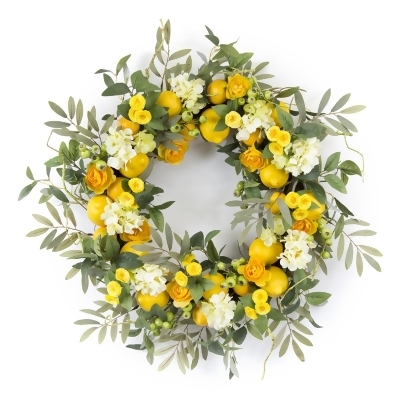Yellow Lemon Twig Spring Floral Wreath, 28-Inch 