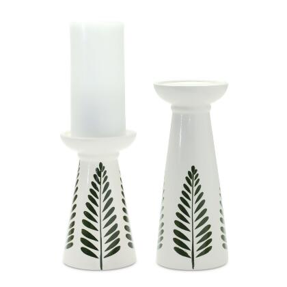 Set of 2 Leaf Glazed Candle Holders 7