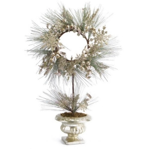 UPC 093422622400 product image for Champagne Potted Pine Artificial Christmas Topiary Wreath - 28-Inch, Unlit - All | upcitemdb.com