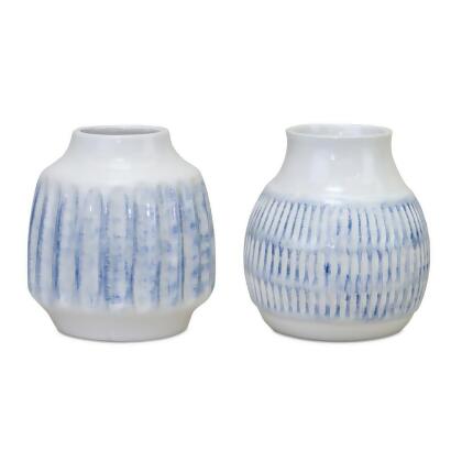 Set of 2 Notched Glazed Vases 6