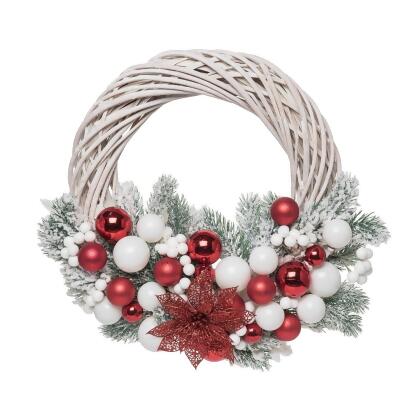 White and Red Ornaments Artificial Christmas Wreath, 22-inch, Unlit