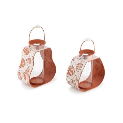 Set of 2 Pumpkin Outline Fall Harvest Candle Holders 10.5