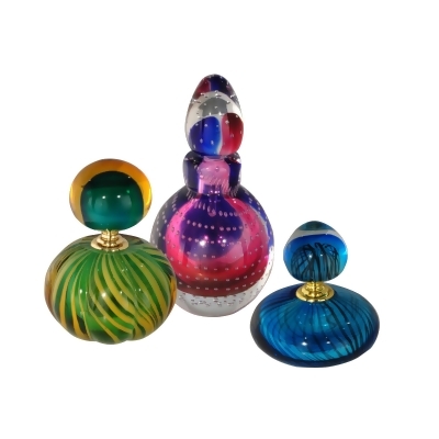 Set of 3 Apollo Hand Blown Glass Perfume Bottles with Stoppers 