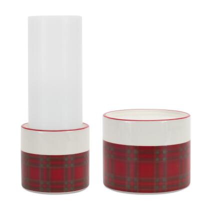 Set of 2 Plaid Pillar Candle Holders 5