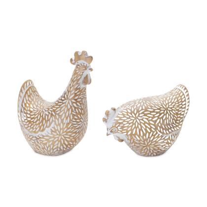 Set of 2 Etched Chicken Tabletop Figurines 6