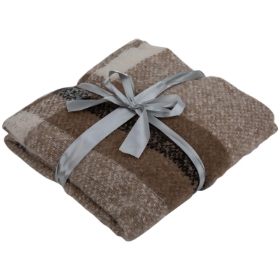 Taupe Plaid Woven Throw Blanket with Fringe 50