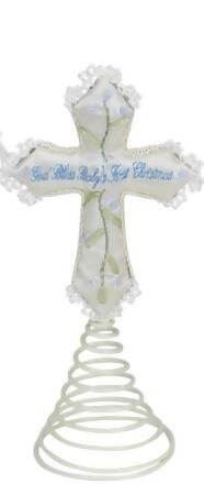 Blue God Bless Baby's First Christmas Cross Tree Topper 