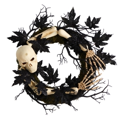Skull and Bones Halloween Wreath, 24-Inch, Unlit 