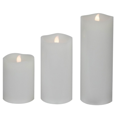 Set of 3 White LED Flickering Flameless Wax Pillar Candles 8