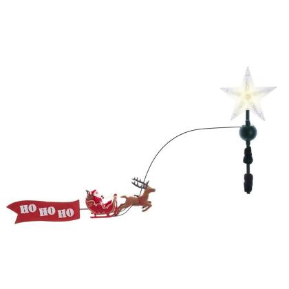 LED Star with Rotating Santa and Sleigh Tree Topper - Warm White Lights - 19.75
