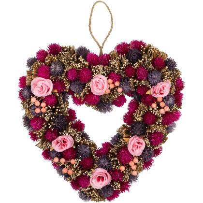 HEART WREATH Red/Pink Berry Heart Shaped Wreath Rustic Twigs 14