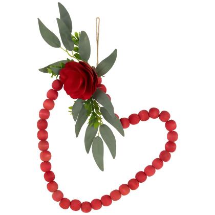 Wooden Beads with Rose Valentine's Day Heart Wall Decoration - 10.25 - Red  from Christmas Central at