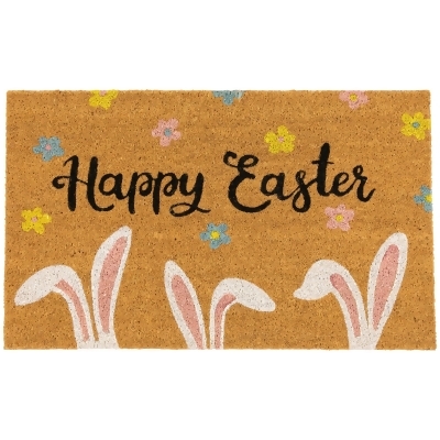 Natural Coir Happy Easter Bunny Ears Outdoor Doormat 18
