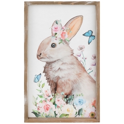 Easter Bunny with Flowers Framed Wall Sign - 11.75