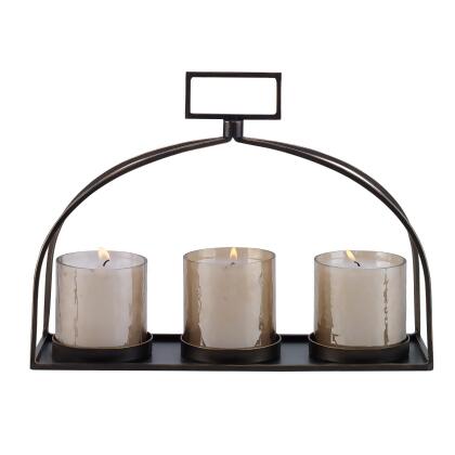 Moroccan Triple Candleholder with Smoked Glass Hurricane - 16