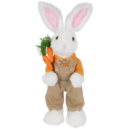 Plush Standing Boy Rabbit with Overalls Easter Figure - 15