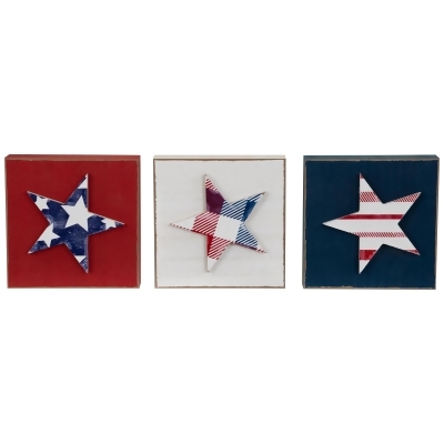 Set of 3 Stars and Stripes Americana Wooden Plaques 4.25
