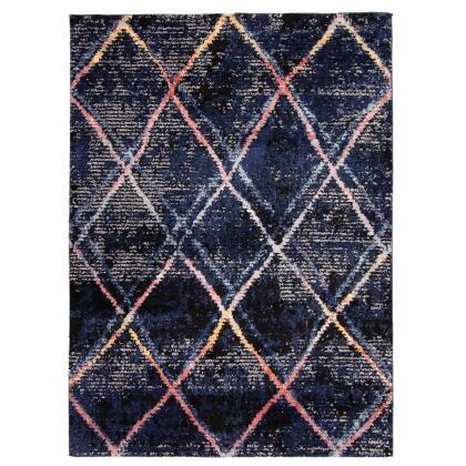 6.5' x 9.5' Geometric Trellis Rectangular Area Throw Rug - Navy Blue and Off White 