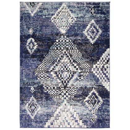 8' x 10' Geometric Rectangular Area Throw Rug - Blue and Off White
