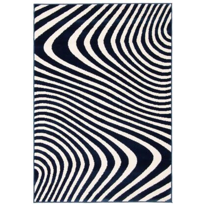 6.5' x 9.5' Abstract Rectangular Area Throw Rug - Blue and White 