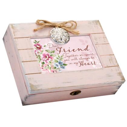 Distressed Floral Dear Friend Rectangular Musical Box - 8.5
