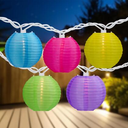 Paper Lantern Summer Patio Light Set - Multi-Color - 8.5' White Wire - 10ct 