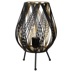 35749515 12 in. Cage-Style Iron Table Lamp&#44; Black & Gold