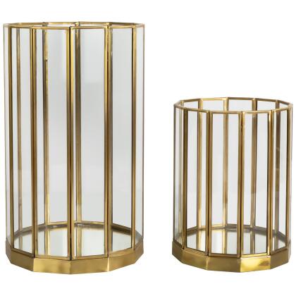 Glass Hurricane Mirrored Pillar Candle Holders - 11.75